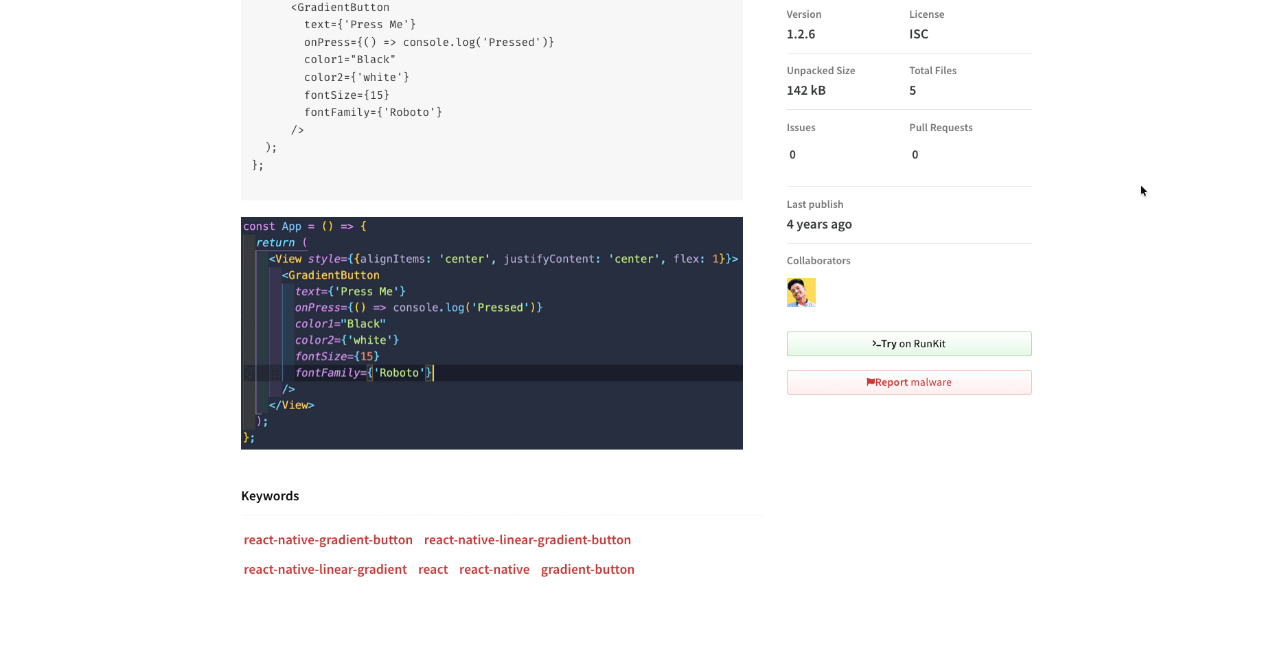 A preview of the React Native Linear Gradient Button project.